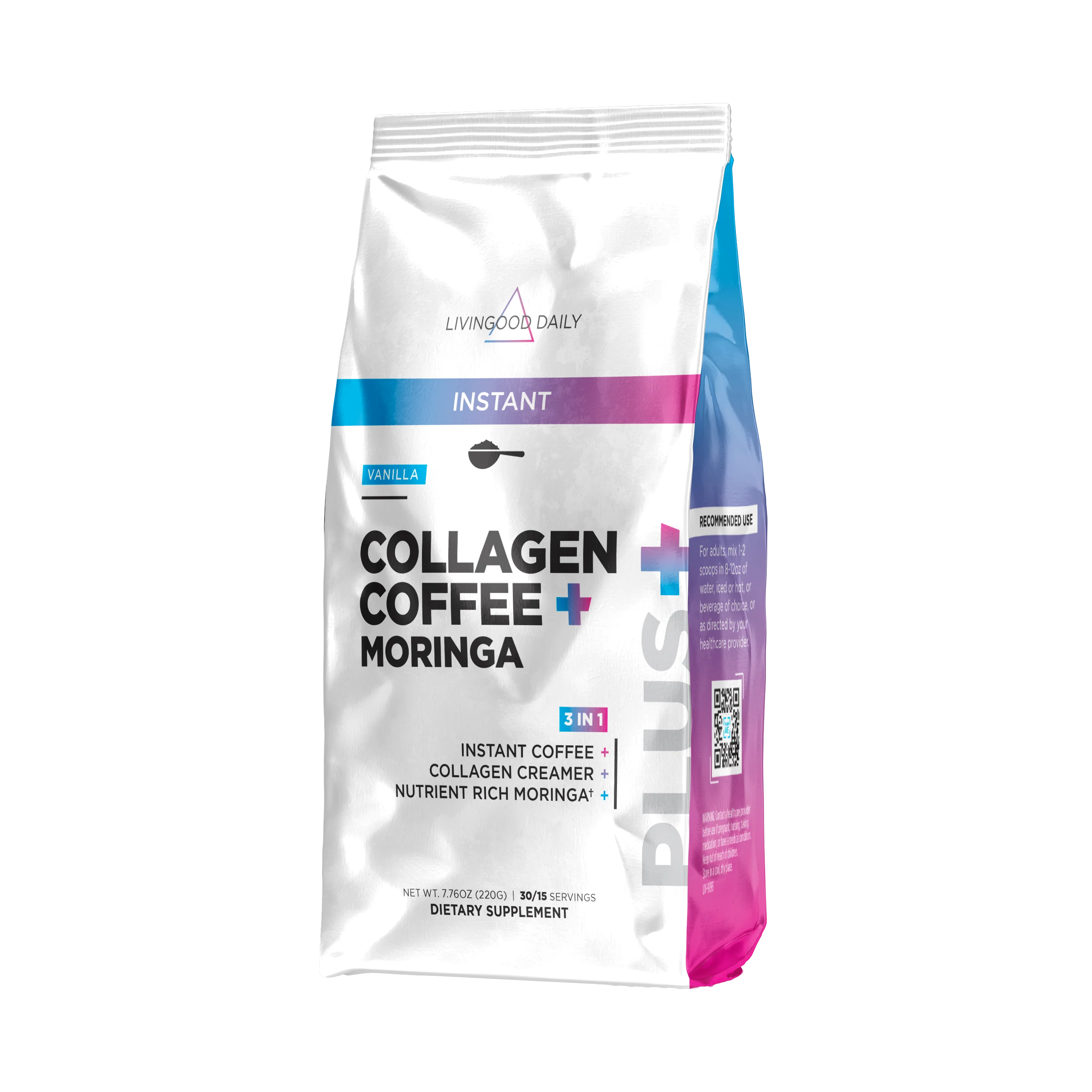 Livingood Daily Instant Collagen Coffee + Moringa (Vanilla) - (2-Pack)